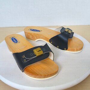 Vintage Dr. Scholl’s Classic Italy Navy Wooden Exercise Y2K Slide Sandals Sz 7M